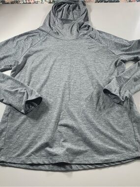Nike Hoodie Shirt Womens Large Grey Running Dri Fit Long Sleeve Shoulder Pocket